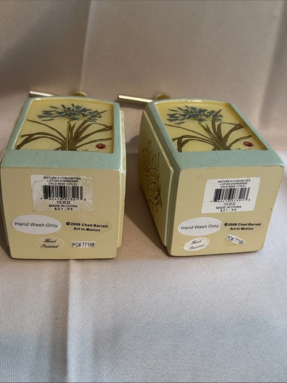 2008 Chad Barrett Natures Curiosities Botanical Ceramic Soap Dispensers Set 2